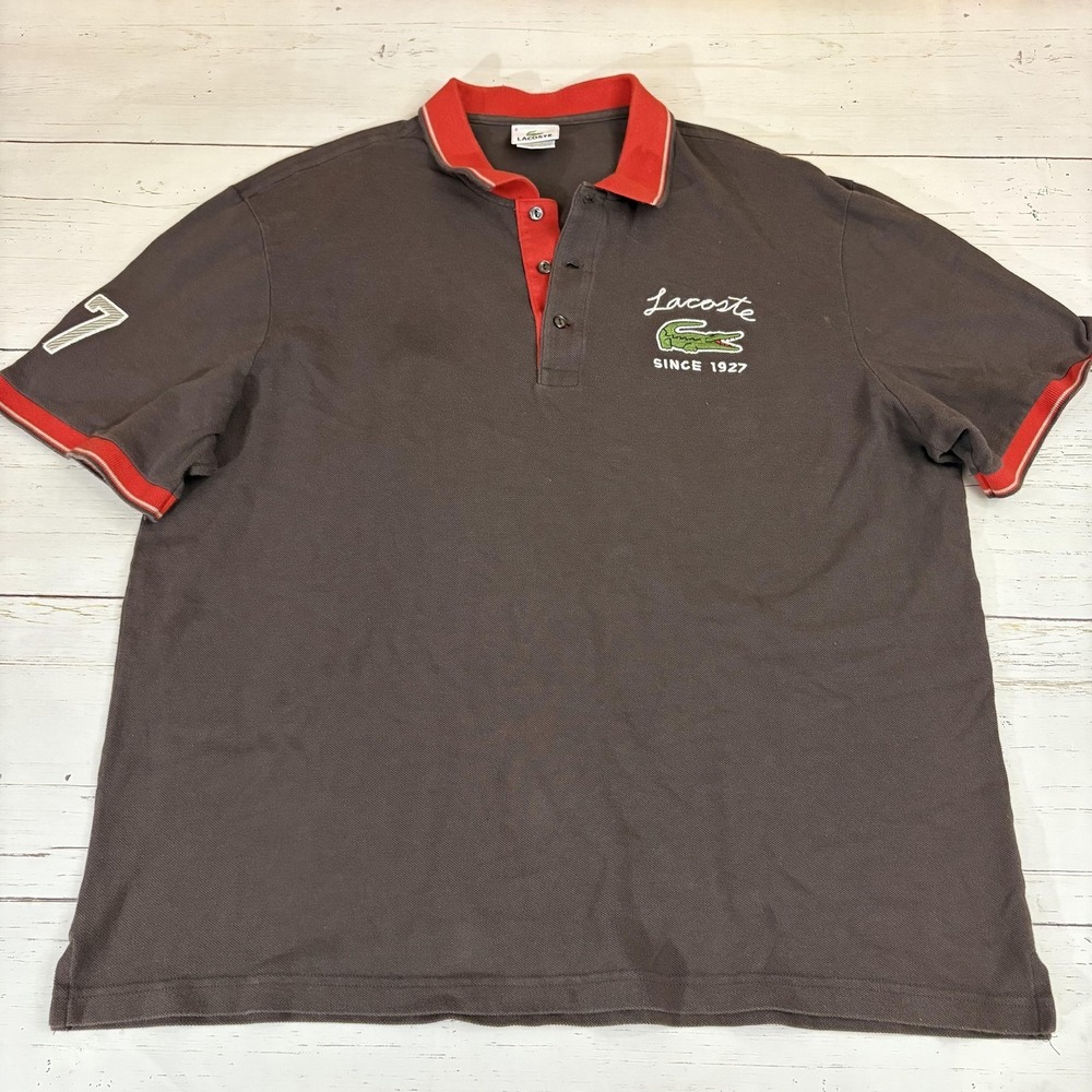Lacoste Polo Shirt Mens 3XL Brown Short Sleeve Since 1927 Embroidered Logo